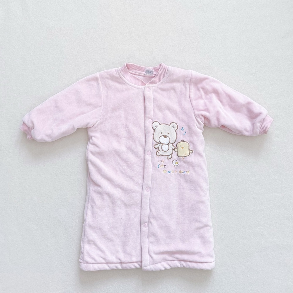 Helicopter Baby Pink Quilted Winter Coat Cardigan Robe Bear and Chick Cotton 3T